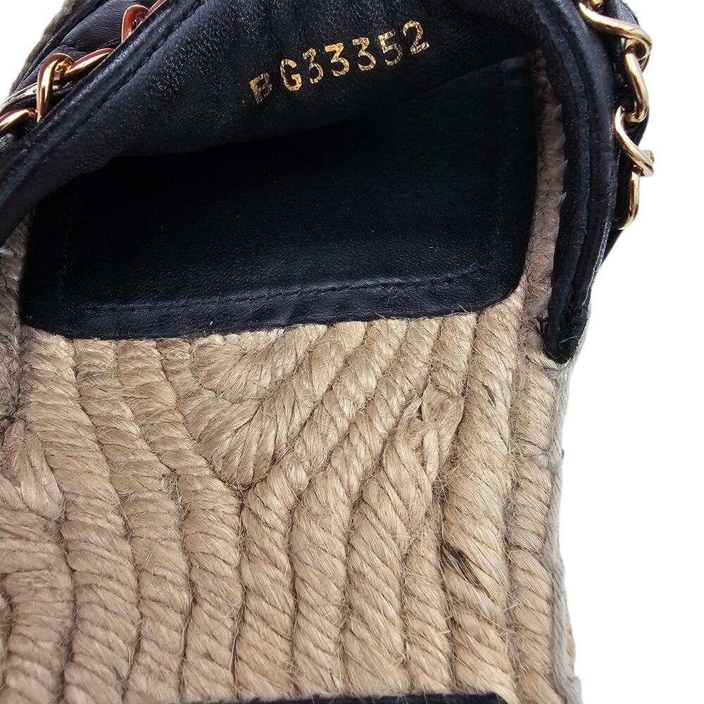 Chanel CC Chain Flat Slide Espadrille Sandal Black Quilted Leather Size 37 6 6.5 - Picture 10 of 11